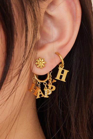 Stainless steel earring Happy Silver color h5 Picture2